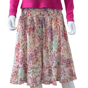 Fei Anthropologie Floral Tiered Skirt Boho Smocked Waist Cotton Size L